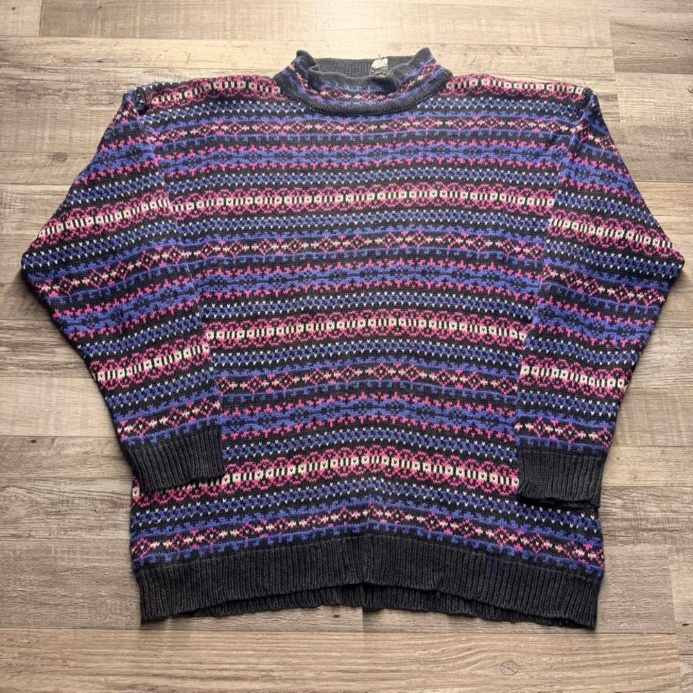 Vintage 90s Pattern Knit Sweater Boxy Fit Nordic Style 20x26